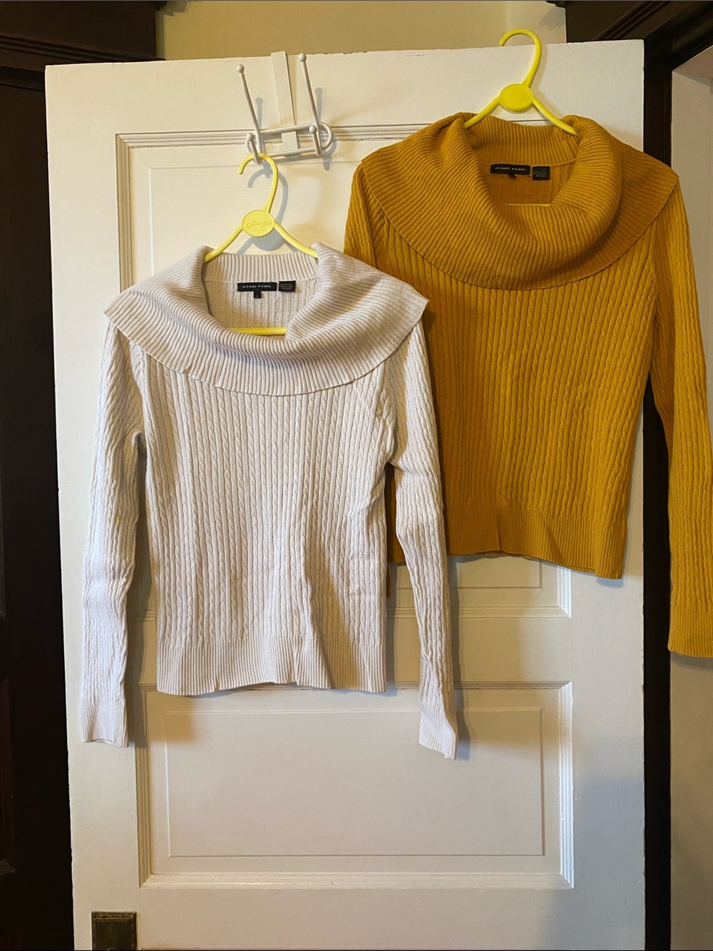 JEANNE PIERRE Ribbed Cowl Sweaters in Cream and Mustard